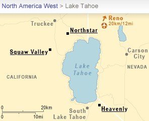 Map - Ski 
areas near Lake Tahoe Nevada